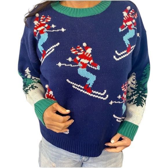 33 Degrees Sweaters - 33 Degrees‎ Ugly Christmas Sweater Sz XL Alpine Skiers Skiing Pine Trees Holiday